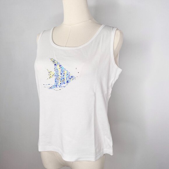 Karen Scott - White Glitter Fish Camisole T-Shirt - Picture 5 of 13